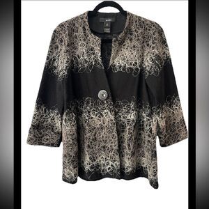 Ali Miles Jacket Size Medium Black Abstract Wearable Art Lagenlook Textured EUC